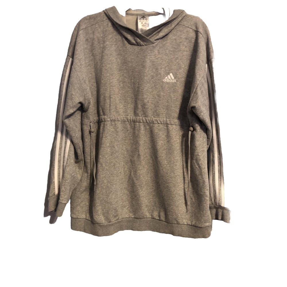 Adidas Womens Top Size Medium Grey Gray Hoodie Hooded Pullover Adjustable Waist